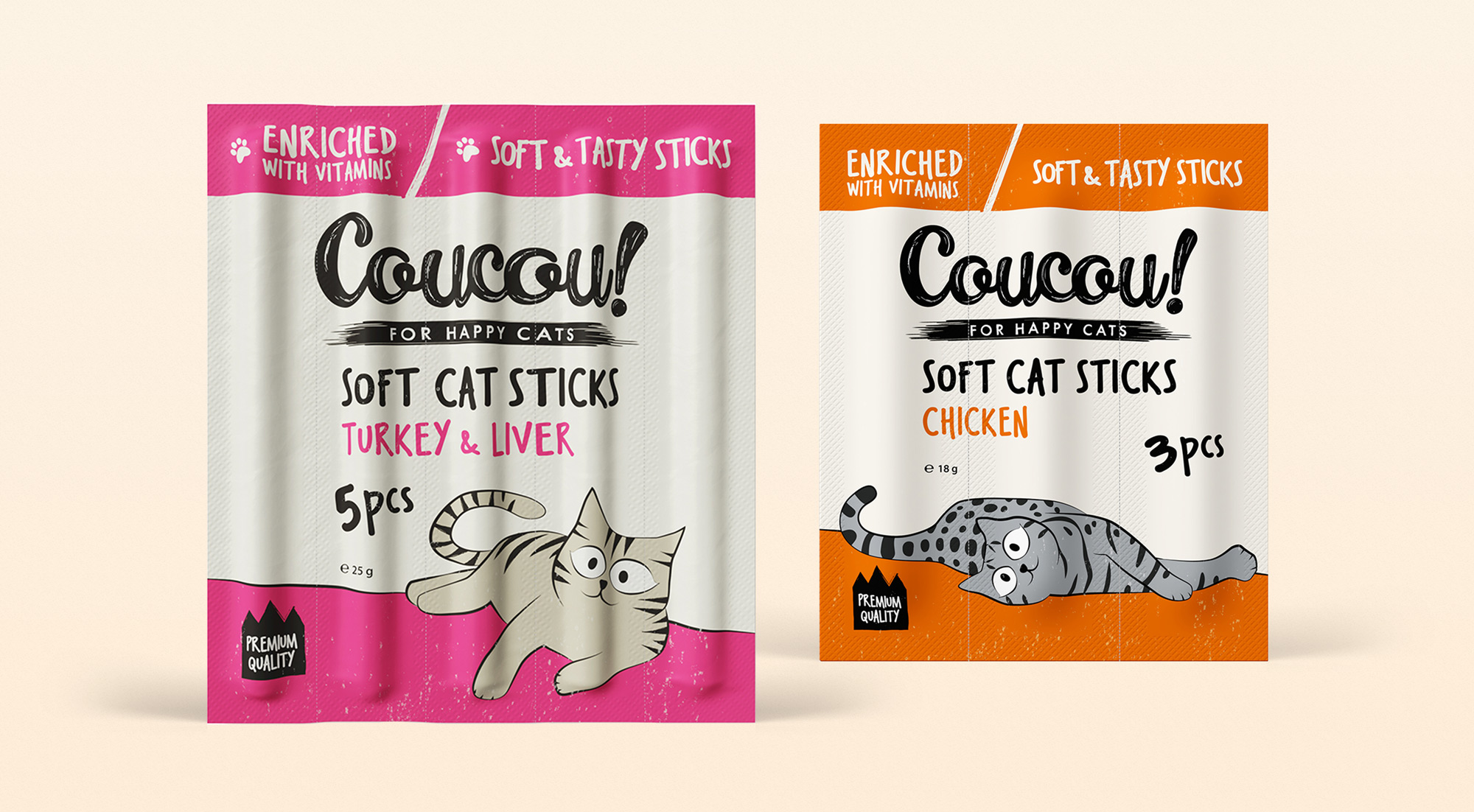 Brändi-ilmeen suunnittelu Mustin ja Mirrin Coucou!-brändille