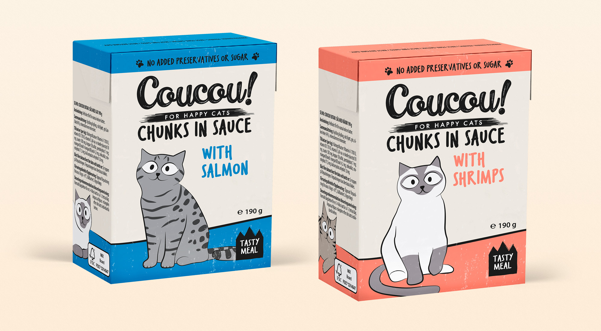 Brändi-ilmeen suunnittelu Mustin ja Mirrin Coucou!-brändille