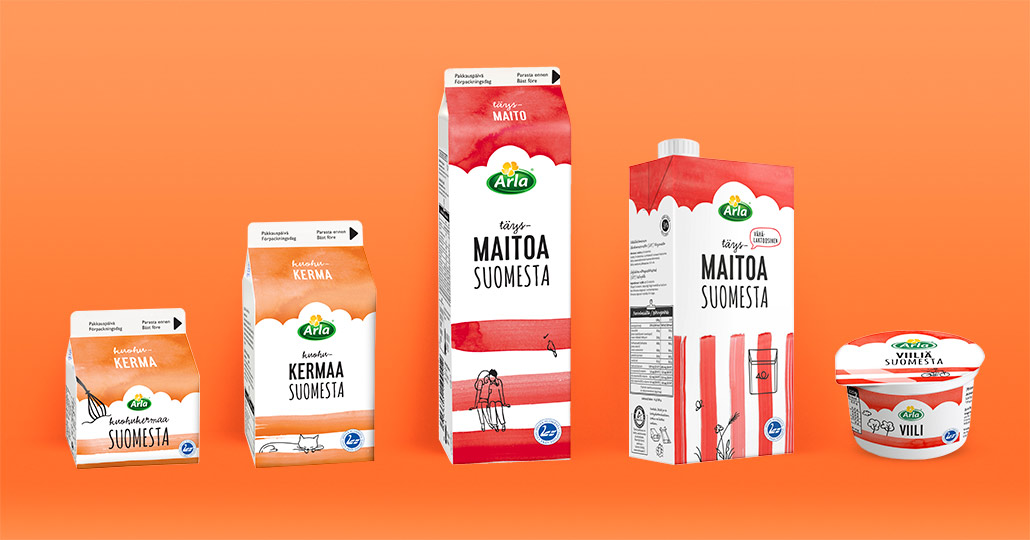 Pakkausilmeen jalkautus Arlan maitotuotteisiin