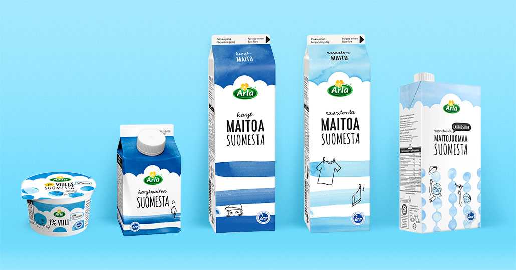 Pakkausilmeen jalkautus Arlan maitotuotteisiin