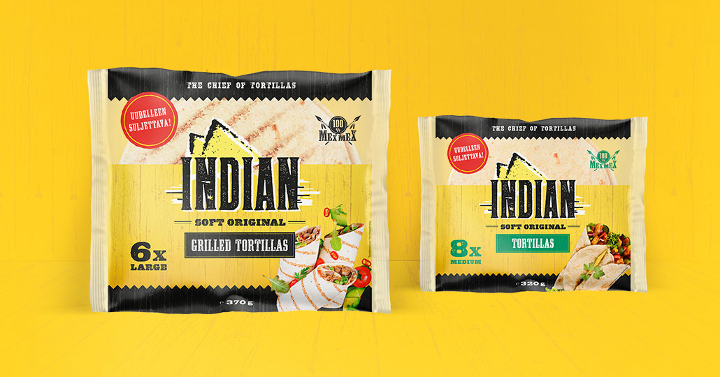 Uudistetut Indian tortilla pakkaukset