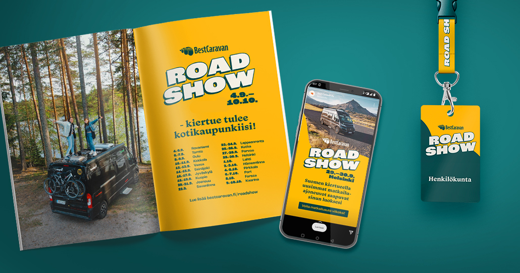 Tapahtumamainonta - case: BestCaravan Road Show Tapahtumamainonta. BestCaravan Road Show -tapahtuman markkinointimateriaalit