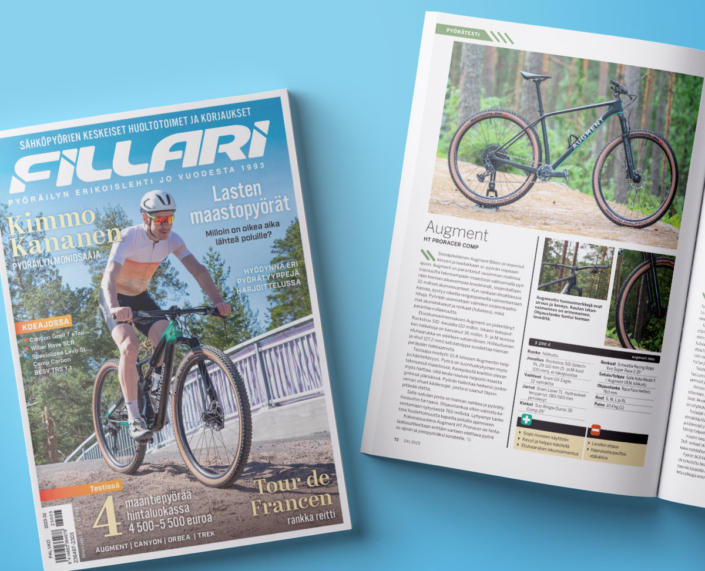 Kuvassa Fillari-lehden kansi sekä sisäsivujen lehtitaittoa.