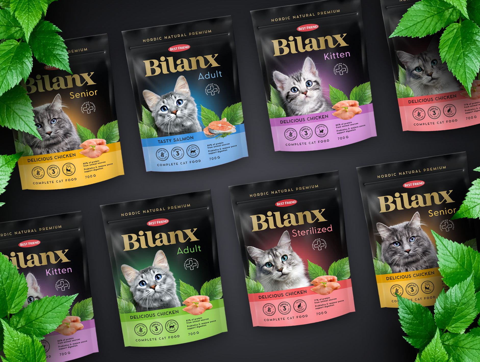 Brändi-ilmeen uudistus. Kuvassa Bilanx pakkauksia.